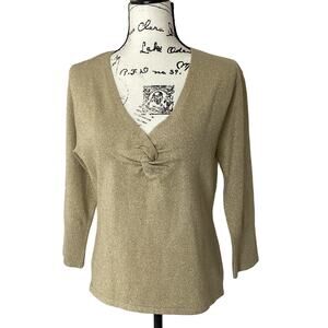 Vintage Newport News Gold Metallic Pullover Blouse Top 3/4 Sleeves Holiday Party